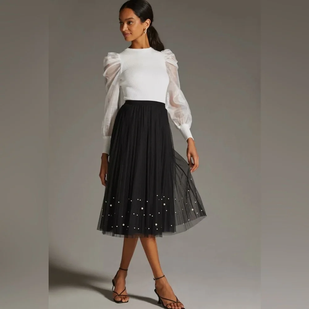 Anthropologie Dolan Elegant Feminine White Puff Organza Sleeve Top